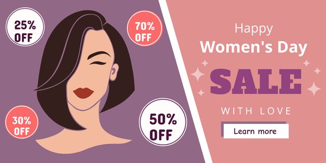 Sale on Women's Day with Illustration of Woman Twitterデザインテンプレート