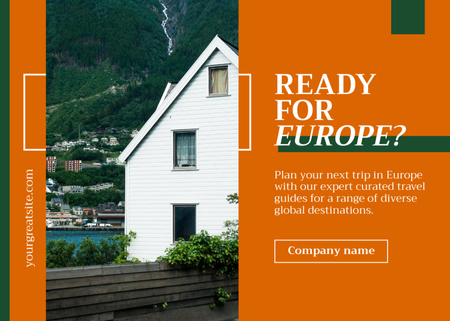 Europe Travel Tour Destinations Offer on Orange Postcard 5x7in Design Template