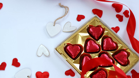 Template di design San Valentino con gustose caramelle a forma di cuore Zoom Background