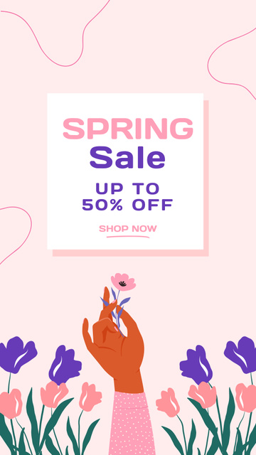 Hand Holding a Flower for Spring Sale Ad Instagram Story Design Template