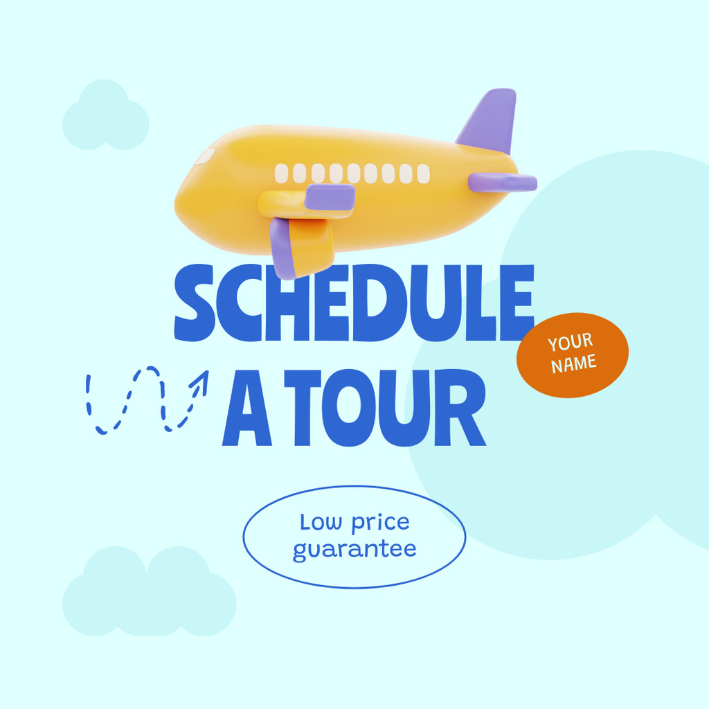 Travel Tour Offer with Yellow Airplane Instagram AD tervezősablon