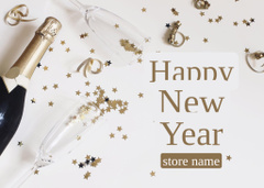 Bright New Year Holiday Greeting with Champagne Bottle