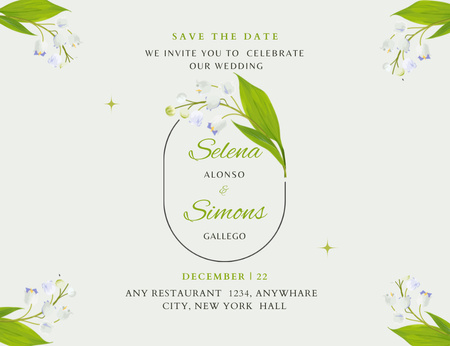 Template di design Wedding Celebration Announcement with Lilies of the Valley Invitation 13.9x10.7cm Horizontal