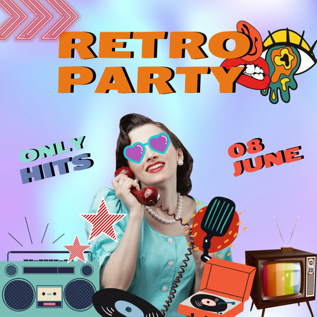 Pinup Girl Retro Party Poster Instagram Šablona návrhu