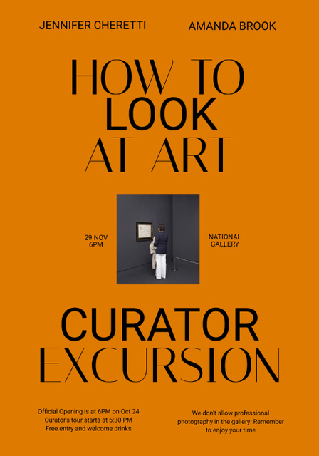 Curator Excursion Announcement on Vivid Orange Poster 28x40in Πρότυπο σχεδίασης