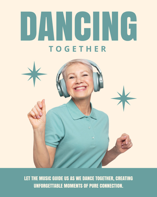 Cheerful Old Lady dancing in Headphones Instagram Post Verticalデザインテンプレート