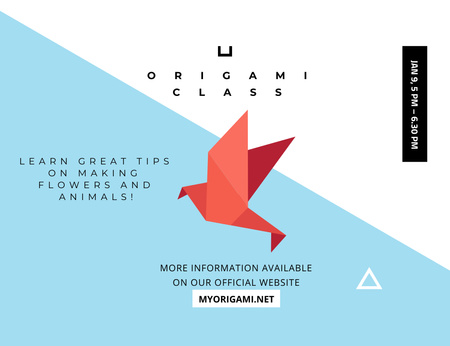 Plantilla de diseño de Evento de clases de origami con pájaro de papel Invitation 13.9x10.7cm Horizontal 