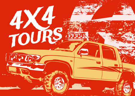 Extreme Off-Road Trips Ad on Red Postcard Design Template