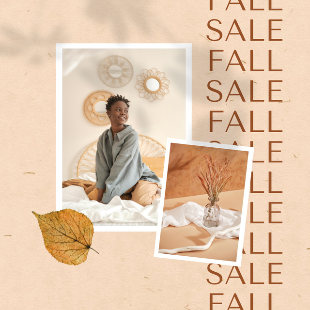 Autumn Sale of Furniture with Woman in Stylish Bedroom Animated Post Design Template
