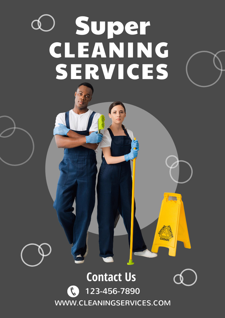 Cleaning Service Ad with Confident Team Poster A3 Modelo de Design