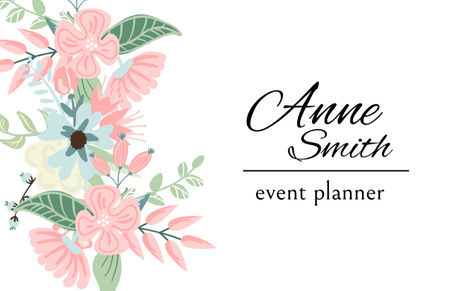 Event Agency Services Ad with Beautiful Flowers Business Card 85x55mm Design Template