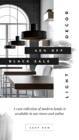 Black Friday Sale Lamps in modern interior Instagram Story Design Template