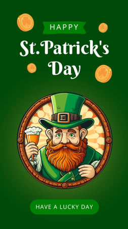 Happy St. Patrick's Day Greeting with Red Bearded Man Instagram Story Design Template