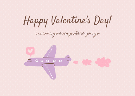 Plantilla de diseño de Saludos felices del día de San Valentín con avión de dibujos animados Card 