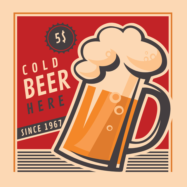 Cold beer Vintage illustration Instagram Design Template