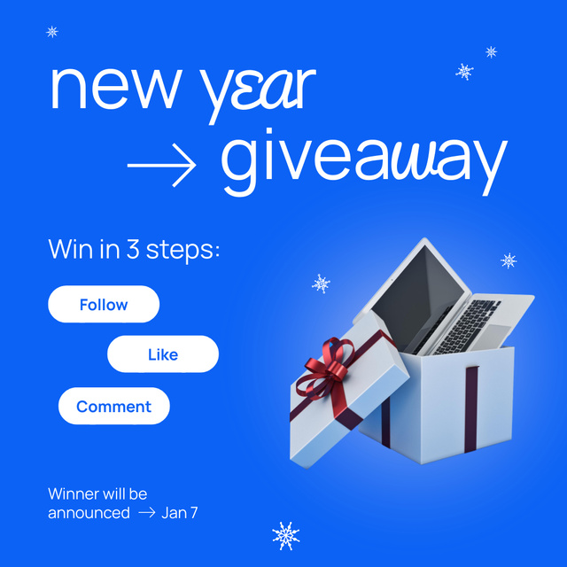 New Year Giveaway Ad with Laptop in Gift Box Instagram Design Template
