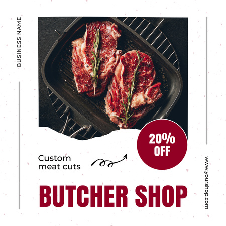 Discount on Steaks in Butcher Shop Instagram AD Design Template