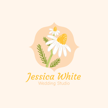 Advertisement for Wedding Studio with Daisies Logo Design Template