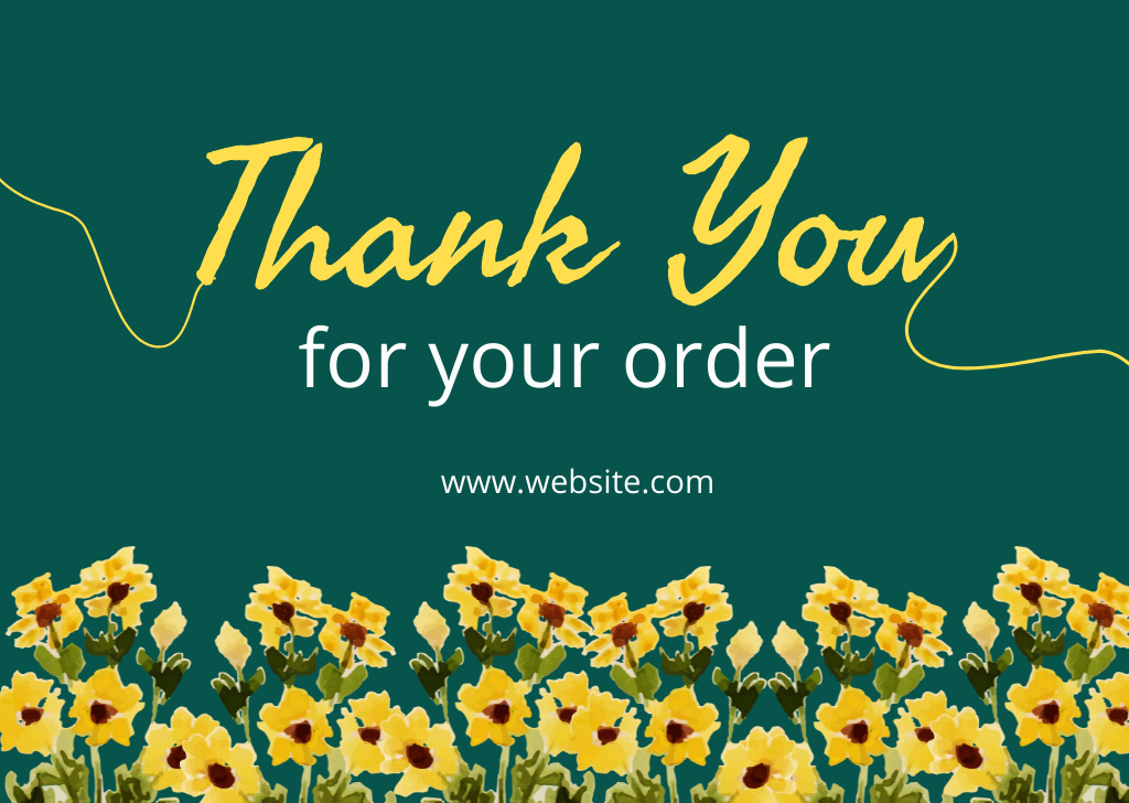 Thank You For Your Order Message with Yellow Wildflowers Card tervezősablon