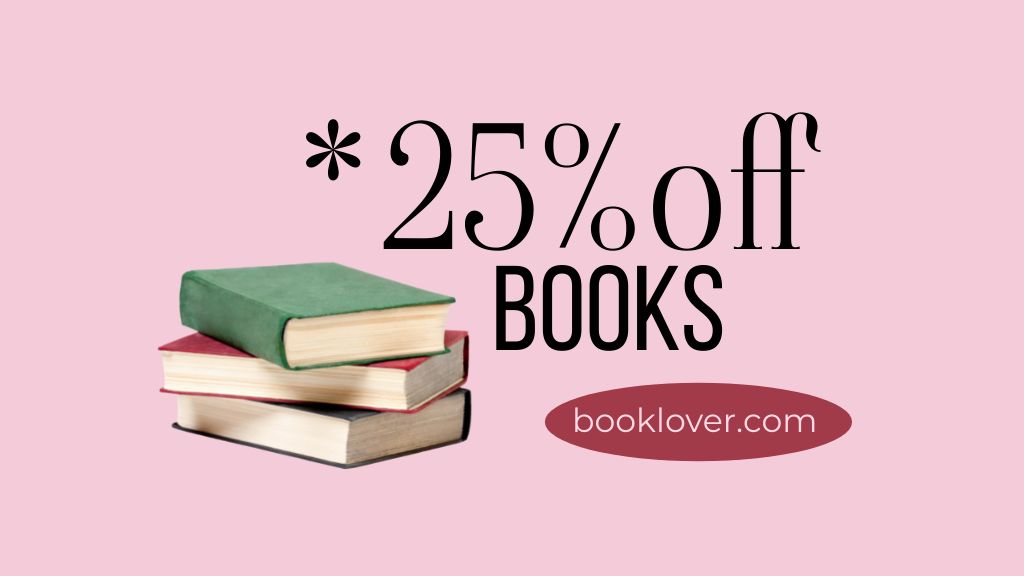 Books Sale Offer on Pink Label 3.5x2in Design Template