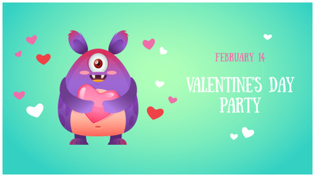 Valentine's Day Party Announcement with Cute Monster FB event cover Design Template