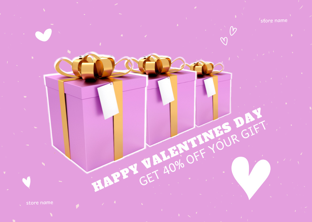 Plantilla de diseño de Offer Discounts on Valentine's Day Gifts with Hearts Card 