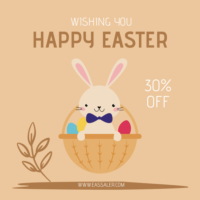 Easter Sale Promotion with Cartoon Rabbit in Basket Instagramデザインテンプレート