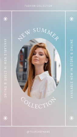 New Summer Collection Ad with Woman Posing in City Instagram Story Design Template