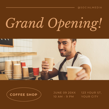 Cozy Coffee House Opening Announcement Instagram Design Template