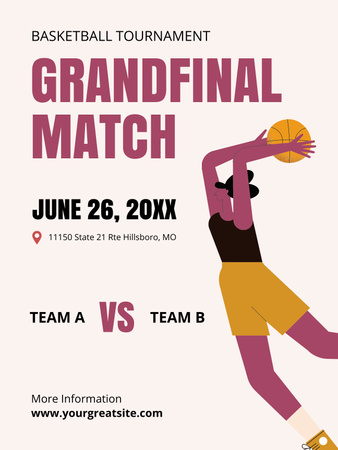 Plantilla de diseño de Anuncio del partido final de baloncesto Poster US 