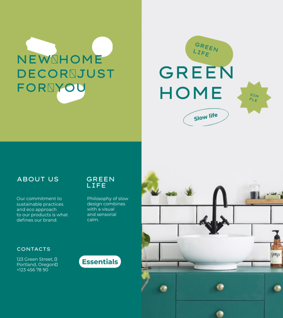 Green Home Offer with Wash Basin Brochure 9x8in Bi-fold Design Template