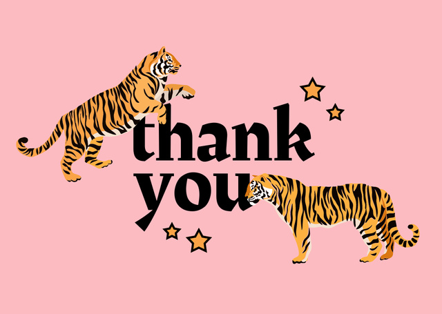 Thankful Phrase with Cute Tigers Card Design Template