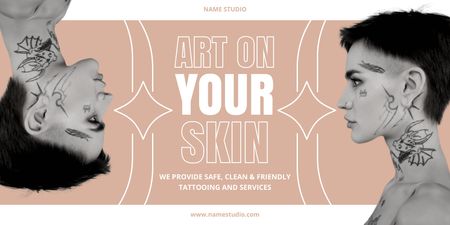 Platilla de diseño Safe And Creative Tattoo Art On Skin Offer Twitter