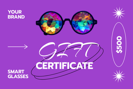 Plantilla de diseño de Oferta de venta de gafas inteligentes en color morado Gift Certificate 