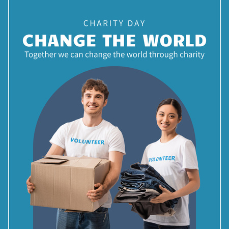 Announcement Of Charity Day With Man And Woman Instagram Design Template