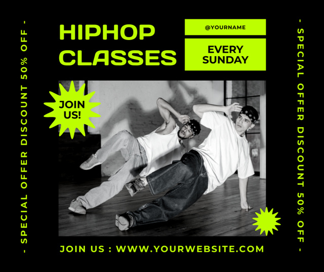 Hip Hop Classes Ad with Cool Guys Facebookデザインテンプレート