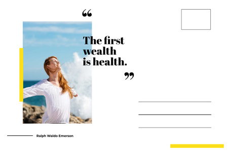 Plantilla de diseño de Proverbio sobre la salud y la riqueza en el verano junto al mar Postcard 4x6in 
