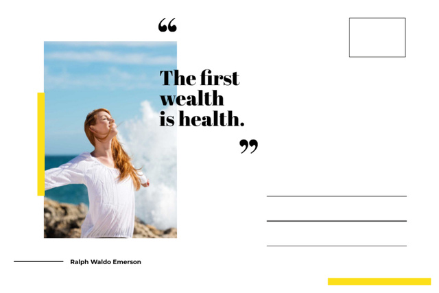 Proverb About Health And Wealth At Summer Seaside Postcard 4x6in – шаблон для дизайна