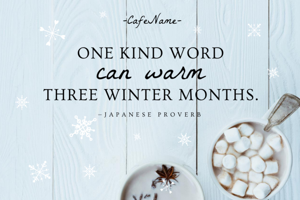 Platilla de diseño Winter Quote with Warm Cocoa on Blue Postcard 4x6in