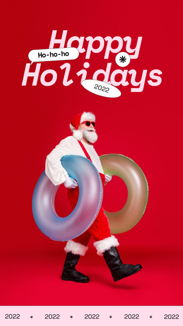 Funny Santa with Inflatable Rings Instagram Story Design Template