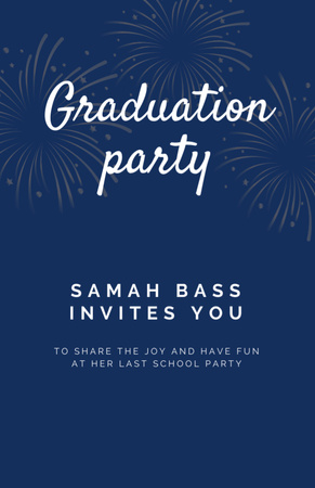 Graduation Party Ad With Fireworks In Blue Invitation 5.5x8.5in Design Template