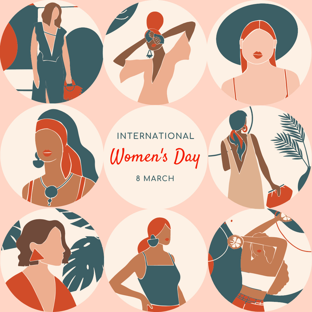 Designvorlage Women's Day Greeting with Illustration of Stylish Women für Instagram