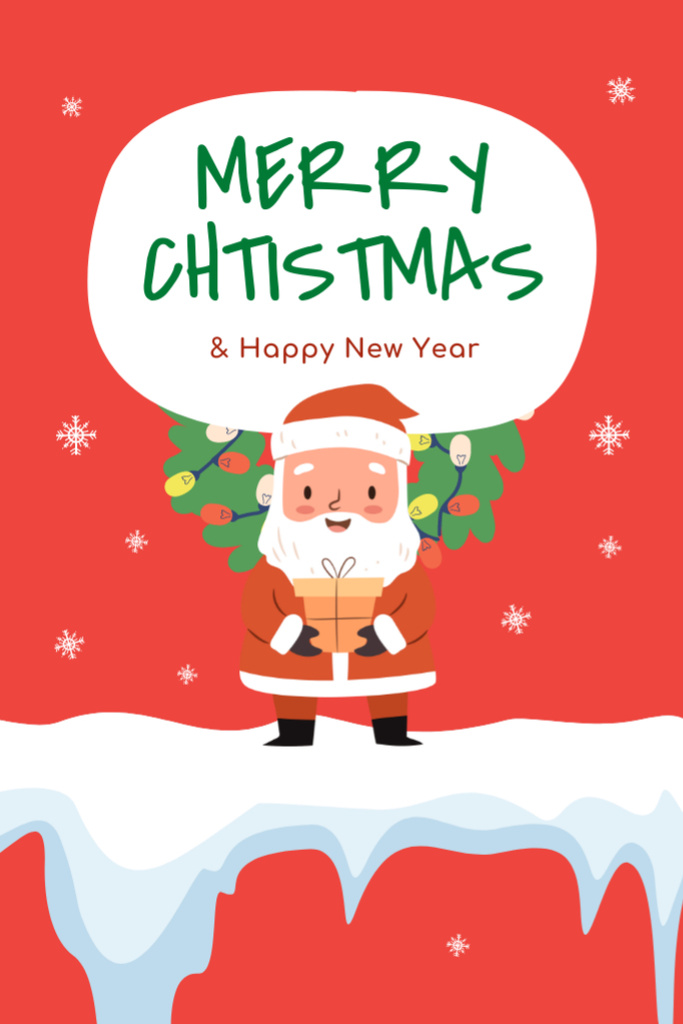 Creative Christmas And New Year Cheers Wreath And Santa Postcard 4x6in Vertical Šablona návrhu
