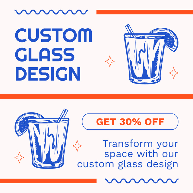 Custom Glass Design Ad with Illustration of Drinks Instagram tervezősablon