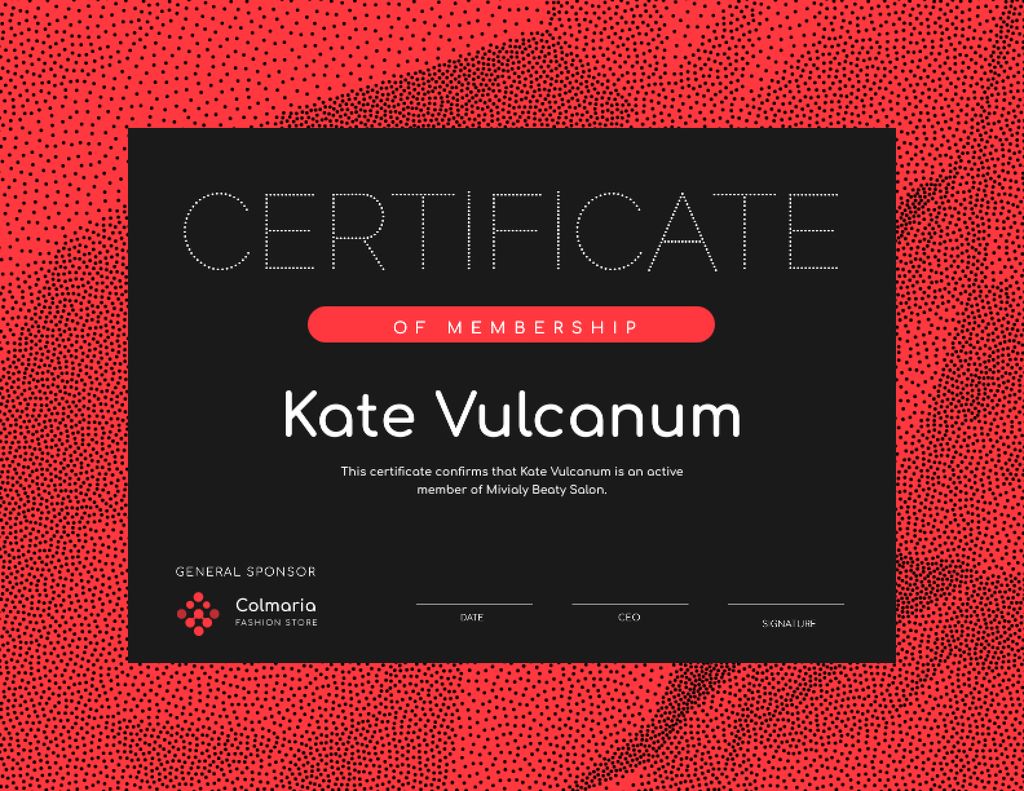 Beauty Salon Membership confirmation in red Certificate – шаблон для дизайна