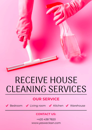 Cleaning Services with Pink Detergent Flyer A5 Design Template