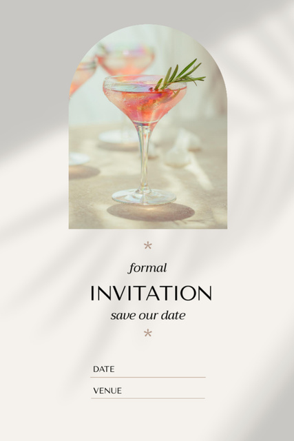 Wedding Day Announcement With Pink Cocktail Postcard 4x6in Vertical Design Template