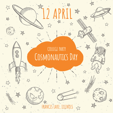 Cosmonautics day party invitation Instagram AD tervezősablon