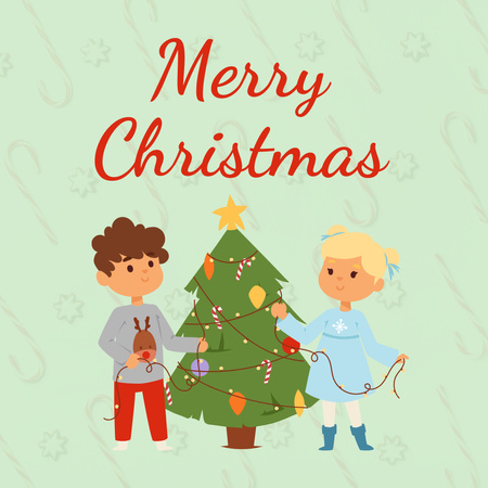 Christmas Holiday Greeting with Kids Instagram Design Template