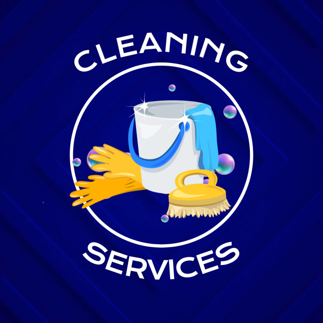 Cleaning Services With Bubbles And Supplies Animated Logo Design Template
